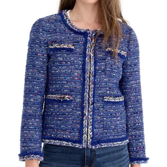 J. Crew Cobalt Tweed Braided Trim Womens Jacket Blazer Size 6